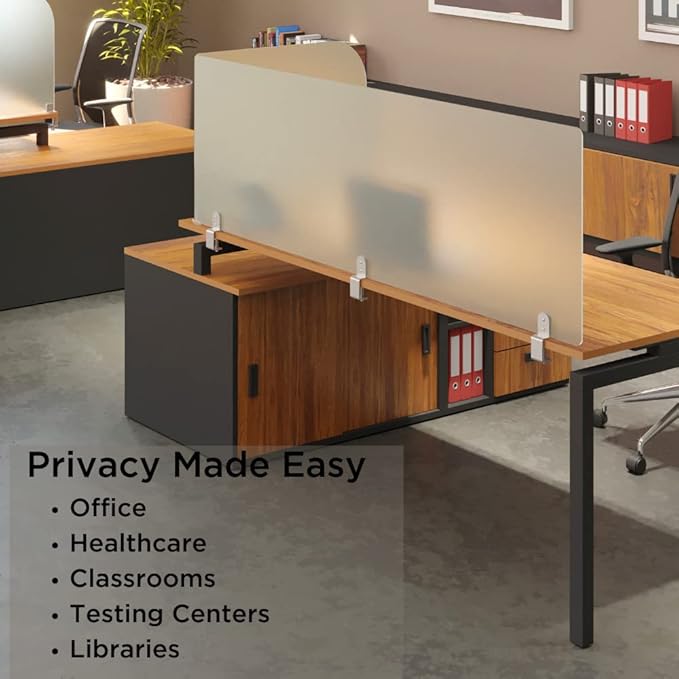 Desk Divider for Students and Desk Privacy Panel. Office Partitions and Ideal Cubicle Light Shield. Frosted Acrylic Clamp-on Desk Partition - 29” W x 22”H Divider