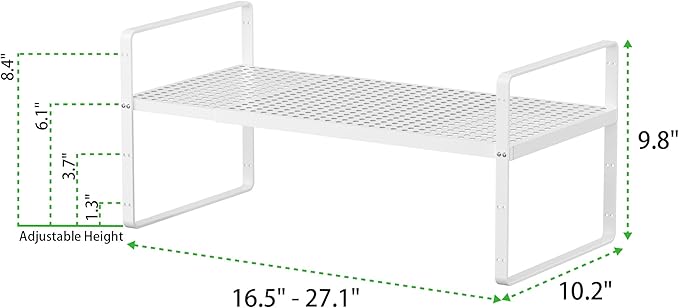 SOFRON Expandable Cabinet Storage Shelf Stackable Organizer Rack for Kitchen Bathroom Pantry Spice Cupboard Coffee Countertop Home Office Desk Heavy Duty Nonslip White Large 2 Packs