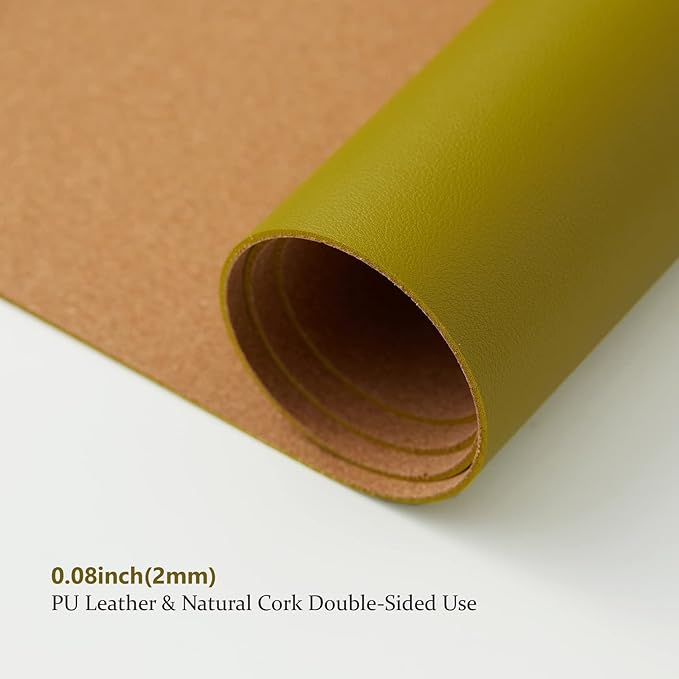 Cork Desk Mat - Dual-Sided Desk Pad for Office and Home - Desk Organization and Accessories - Ideal for Large Mouse Pad and Desk Mats on Top of Desks(Olive Green,36"x 17")