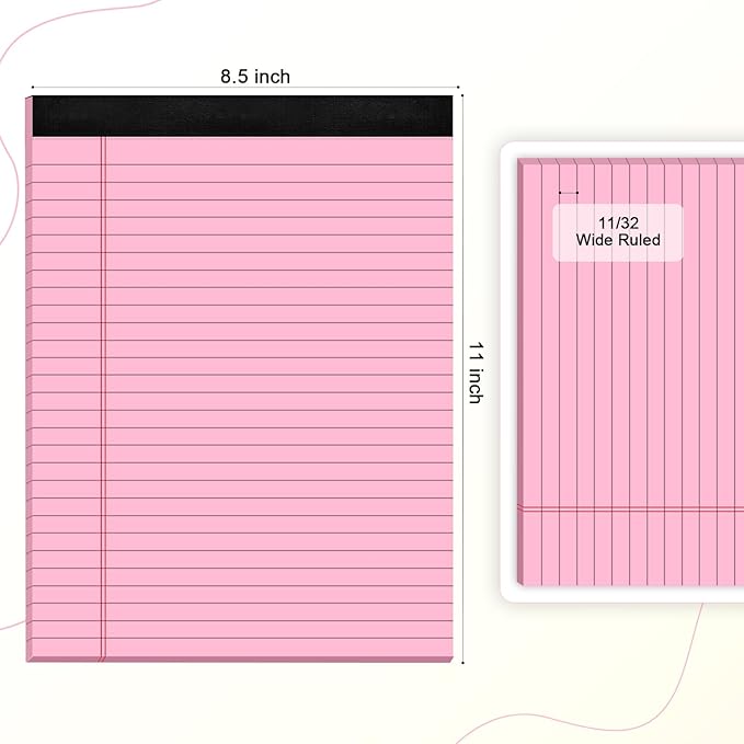 AILZFEI Pink Purple Legal Pads 8.5 x 11 Wide Ruled, Note Pads 30 Sheets/Pad, 20lb Colored Notepad Paper, Perforated Notepad with Sturdy Back