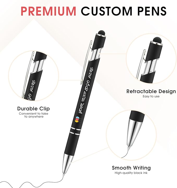 ENOMY Personalized Pens Bulk Free Engraved with Logo/Name/Message Black Ink Custom Pens Customized Stylus Ballpoint Pens Ideal Gifts for Business Anniversary (20)