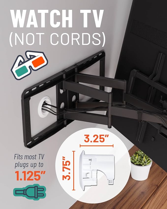 ECHOGEAR in-Wall Cable Management Kit for Power & Low Voltage Cords – Hide TV Wires Behind The Wall – Includes 3.75” Diameter x 3.25” Depth Modules, 6ft Extension Cord, Drywall Hole Saw Attachment