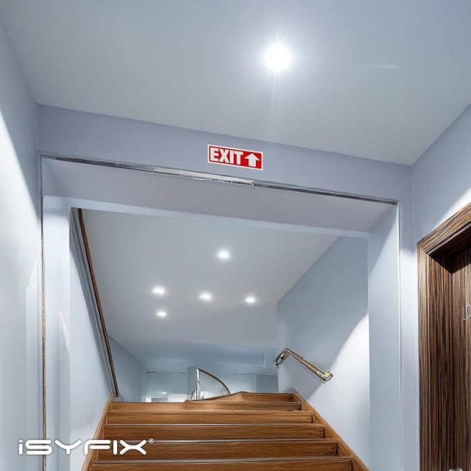 iSYFIX Exit Signs Stickers 6 Pack 12x4 Inch - Laminated Premium Vinyl Directional Up Arrow Signs for Buildings, Office, Workplace, Stores, Schools, Theaters, Parking, Restaurants, Factories
