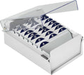 Acrimet 3 x 5 Card File Holder Organizer Box Metal Base Heavy Duty (AZ Index Cards and Divider Included) (White Color with Clear Crystal Plastic Lid Cover)