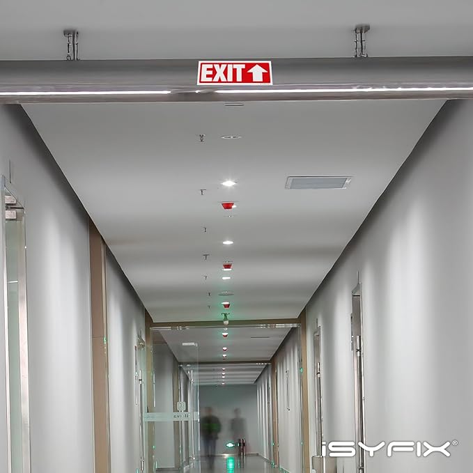 iSYFIX Exit Signs Stickers 12 Pack 12x4 Inch - Laminated Premium Vinyl Directional Up Arrow Signs for Buildings, Office, Workplace, Stores, Schools, Theaters, Parking, Restaurants, Factories