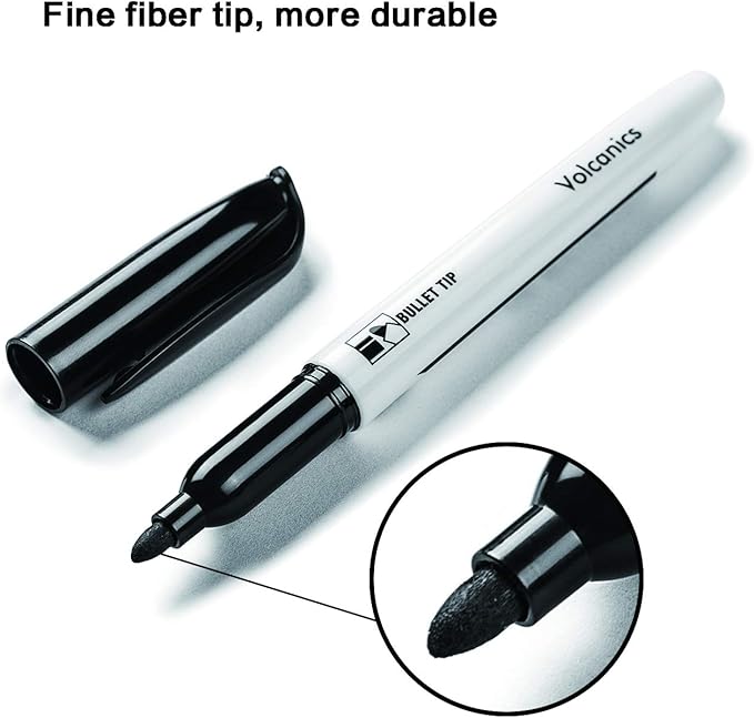 Volcanics Black Dry Erase Markers Low Odor Fine Whiteboard Markers Thin Box of 80
