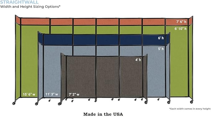 Versare Straightwall Sliding Portable Wall Partition | Freestanding Office Dividers | Locking Wheels | Temporary Room Separator | 11'3'' Wide x 4' Tall Black Fabric Panels