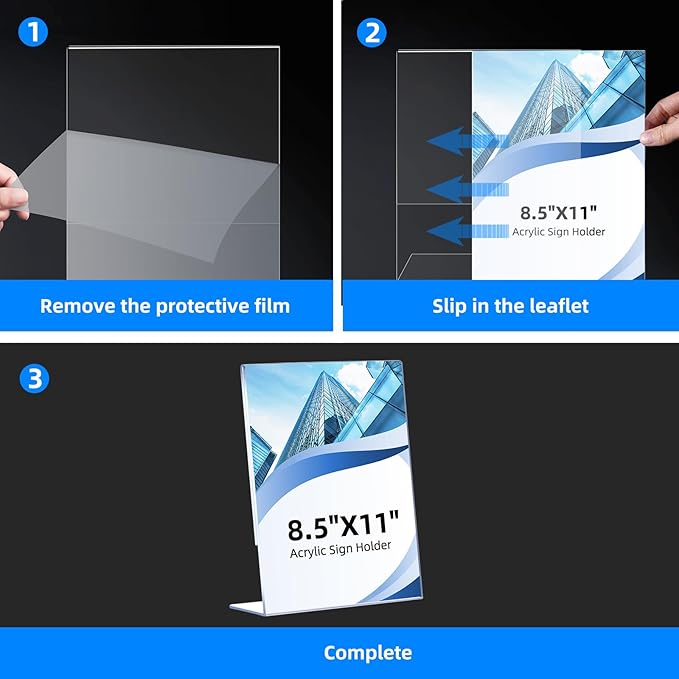 6 Pack Acrylic Sign Holder 8.5 x 11, Clear Plastic Display Stands for Tabletop, L-Shape Acrylic Stands for Flyers, Documents, Office, Restaurants, Vertical Sign Holder 8.5x11 for Desktop