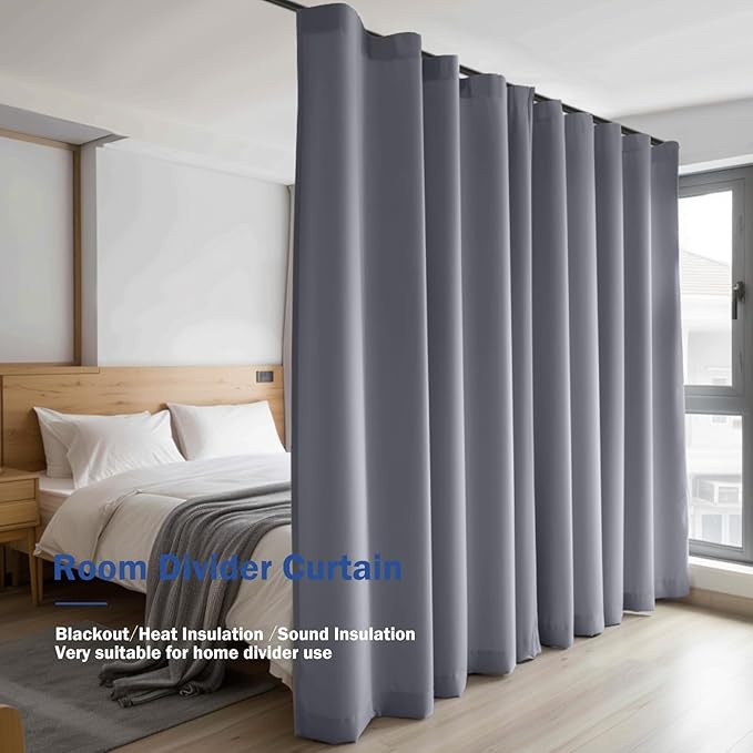 Cbsroro Room Divider Blackout Curtain Track Curtains Wall Dividers Panels Screen for Living Rooms Bedroom Office Privacy Partition Separation, W100 × L120 Inch,1 Panel, Light Grey