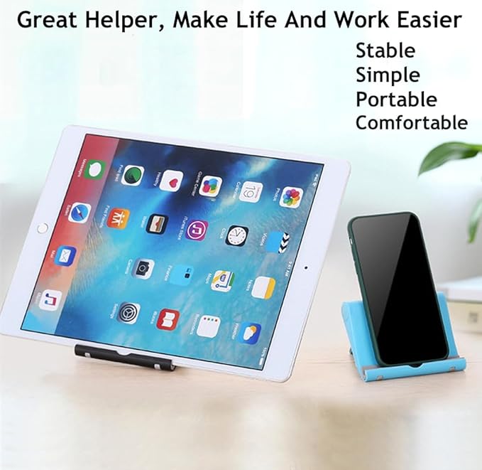 JUSDIQIR Cell Phone Stand for Desk Foldable Cell Phone Holder Desk Tablet Holder Mobile Phone Dock, Multi-Angle Universal Adjustable Tablet Dock (Black)