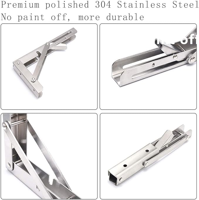 Folding Shelf Brackets, Max Load 300 lb, Heavy Duty Stainless Steel Collapsible Wall Mounted Shelf Brackets for Table, Space Saving DIY Bracket, Pack of 2 (2, 14 Inch)