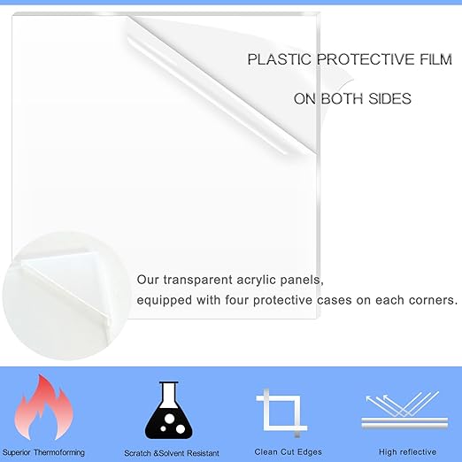 2 Pack 12x24 Inch Acrylic Sheet 1/8" Thick, Cast Acrylic Sheet, Clear Plexiglass Sheets, for Craft Projects, Display Cases, Signs, Photo Frame (12"×24'' 3mm)