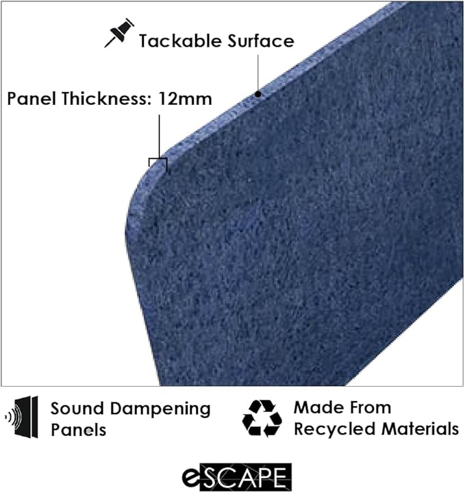 Escape 12" Freestanding Desk Divider | Eco-Friendly Acoustic Privacy Screen | Noise Reducing Desk Partition | 47" Wide | Sesame Black