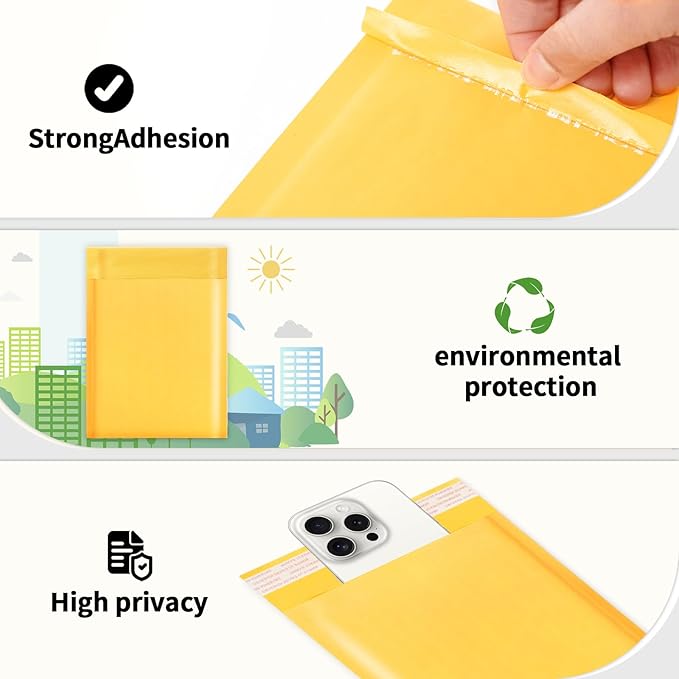 Ctarsthome 105Pack Yellow 4x8inch Kraft Bubble Mailers Small Business Mailing Packages Self-Sealing Paper Envelopes, Mailer Shipping Padded Envelopes with Strong Adhesion for Jewelry Makeup Supplies