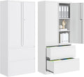 PEUKC 2-Drawer Metal File Cabinet, Lateral Vertical Filing Cabinets for Home Office, Locking File Cabinet with Storage Shelves, Legal/Letter/A4 Size (White, Assemble Required)