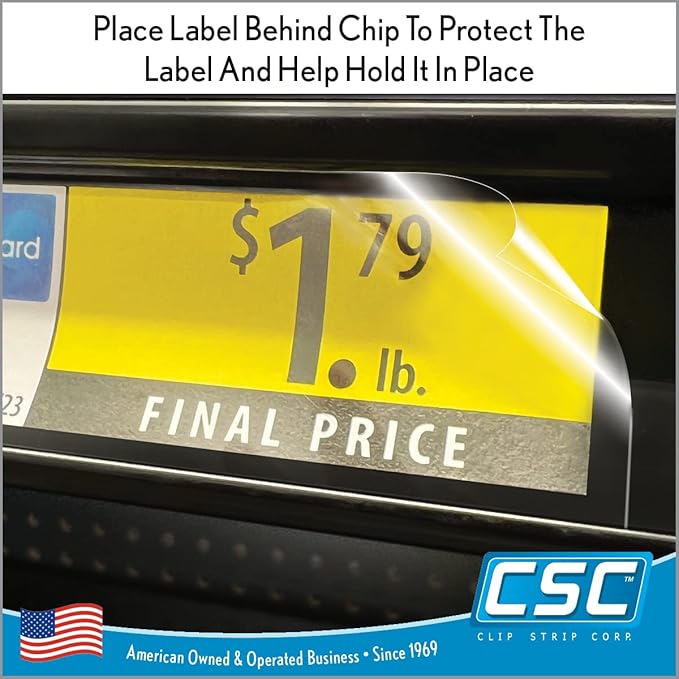 Clip Strip Corp. Price/Data Channel Label Holder Chips, Clear Plastic Tags, 2.5" L x 1.25" H, 7.5 Mil Thick, Gondola Shelf Edge, Reusable, Made for Point of Purchase Shelf Molding (2000)