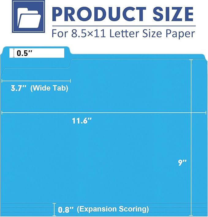 File Folder, PANDRI 120 Pack Colored File Folder, 1/3 Cut Tab, Letter Size, Assorted 6 Colors Filing Folder for Office School Business