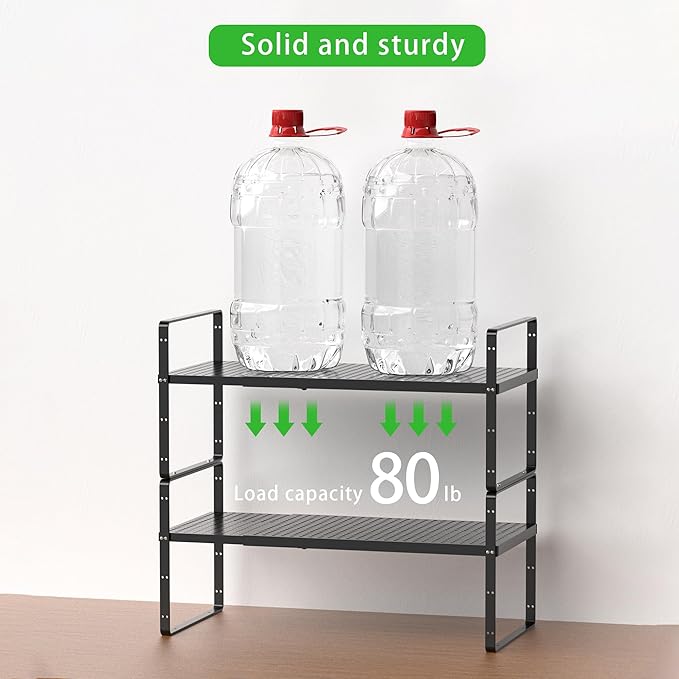 SOFRON Expandable Cabinet Organizer Shelf, Stackable Shelf Riser for Small Kitchen Pantry Desk Cupboard Tabletop Countertop Home Office, Heavy Duty, Black Small 1 Pack
