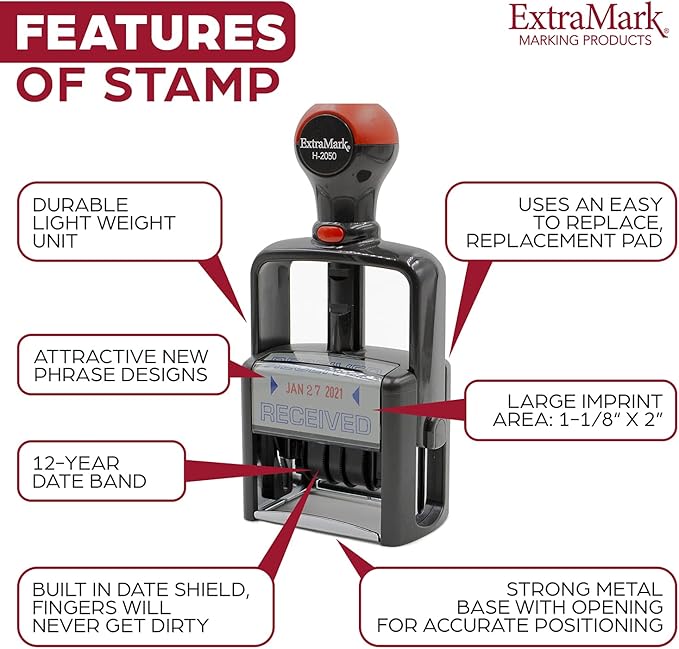 Heavy Duty Style Office Date Stamp with DEPOSITED - Self Inking Dater - Style C - Blue Ink Color