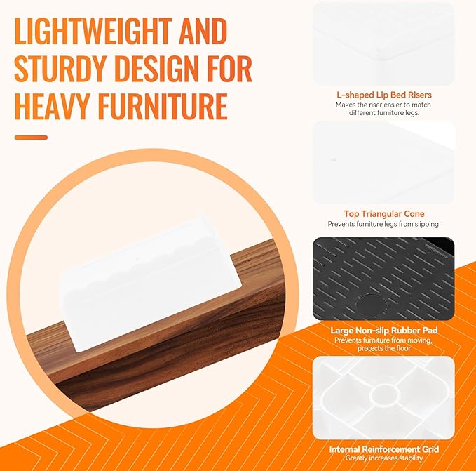 shouwuhho Furniture Risers, 4 Pack Bed Risers with Non-Slip Grip and Heavy Duty Support, 1 Inch 2 Inch 3 Inch 4 Inch Height Lift for Couch, Sofa, Table, Desk, Chair, Refrigerator - White, 1+1+1 Inch