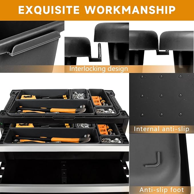 [60 PCS Upgraded] FLYVOLE Tool Box Organizer Tray, Toolbox Desk Drawer Organizer, Tool Box Tray, Toolbox Organization Storage for Rolling Tool Chest (60 PCS)