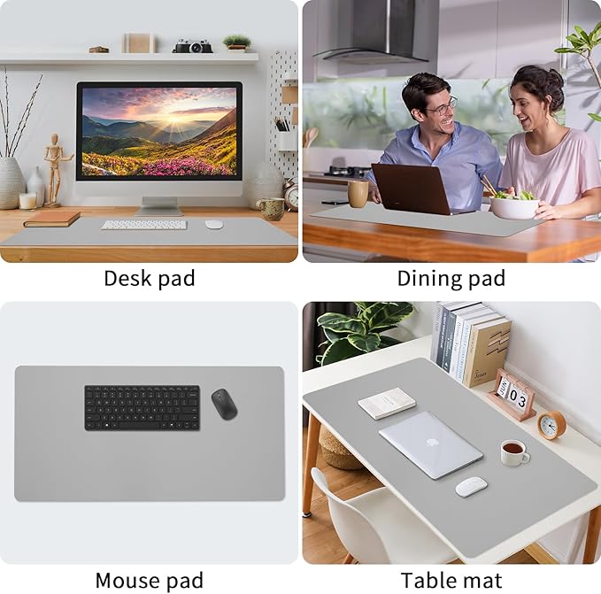 Bloss Large Desk Pad, Grey Desk Mat, Desk Pads on Top of Desks, Computer Mat Non-Slip, Desk Blotter Waterproof, Easy to Clean - Light Grey (31.5 x 15.7 Inches)