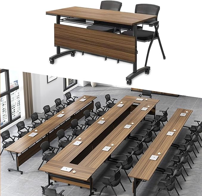 Folding Conference Table,Modern Office Conference Room Tables,Flip-Top Mobile Training Seminar Table,Foldable Rolling Meeting Table with Caster Wheels,Suitable for Office,Meeting Room (4Pack 47.2in)