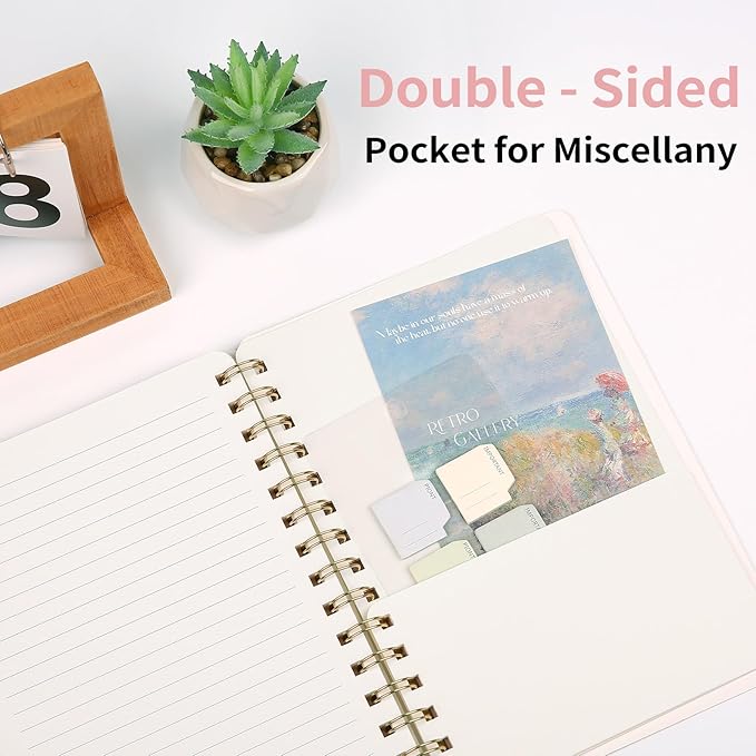 Spiral Notebook-5.75" x 8.125" College Ruled Journal with Inner Pockets and 160 Pages,PU Leather Cover Business Journal, Twin-Wire Binding Notebook Perfect for Office & Home School Supplies 3 pack ArmyGreen/Violet/LightYellow