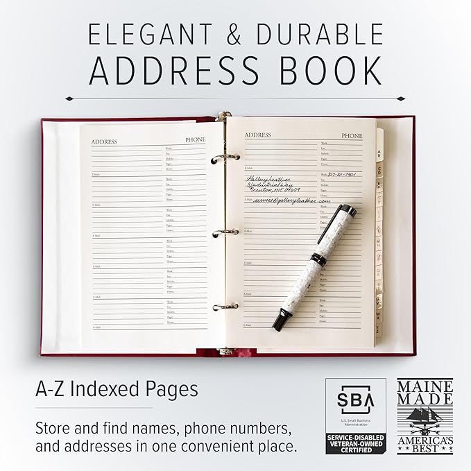 Gallery Leather Large Address Book with Alphabetical Tabs up to 480 records, Leather Notebook Hardcover, Telephone and Address Books - 9x7, Desk Address, Acadia Tan