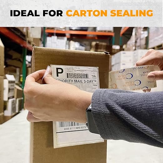 WOD CST22CC Crystal Clear See-Through Packing Tape – 1.5 inch x 110 yds. for Carton Sealing Mailing, Shipping, and Protection, Label Covering, Lamination, and Outdoor Uses.