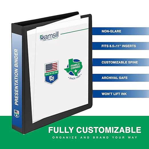 Samsill 0.5 Inch 3 Ring Binders, Made in USA, Economy Round Ring, Clear View Cover, 100 Sheet Capacity - for School, Home, Office - Black, 24 Pack