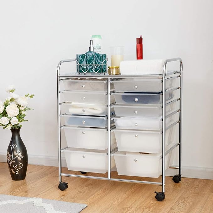 Giantex 12 Drawer Rolling Storage Cart Tools Scrapbook Paper Office School Organizer (White)