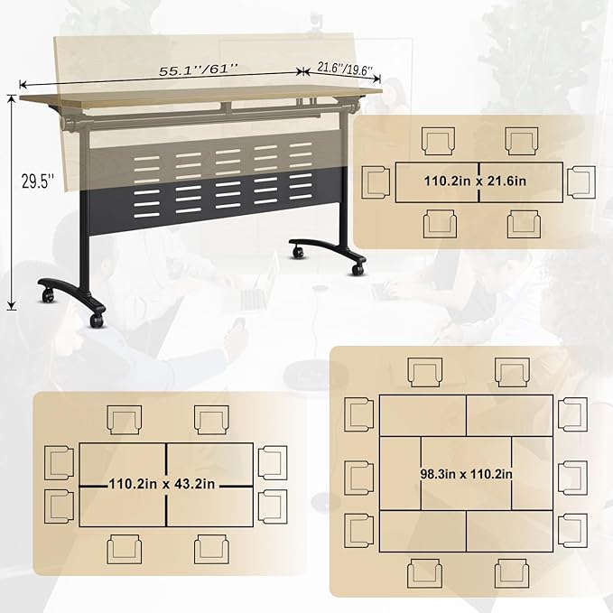 Conference Table,55.1''Folding Conference Room Table for 4-12 People,Mobile Flip Top MeetingTraining Table with Different Coulor and Styles for Offices, Classrooms,Meeting Room (8, 61''E)