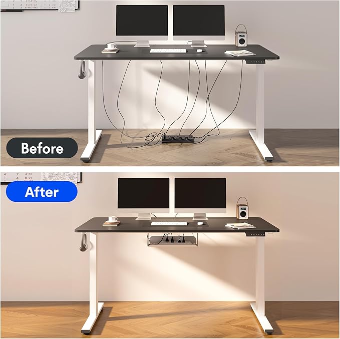 FLEXISPOT EN2 Whole-Piece Standing Desk with Clamp Power Strip, 40 x 24'' Electric Stand Up Height Adjustable Desk with Cable Management (Black Frame + 40" Black Top)