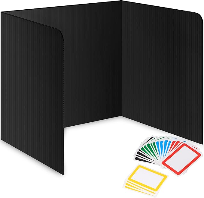 22-Pack Desk Dividers for Students - Durable & Waterproof Plastic Study Carrel Divider, Classroom Folders Teacher Supplies, Easy-to-Clean Plastic Privacy Shield Folder Boards for Student Desks, Black