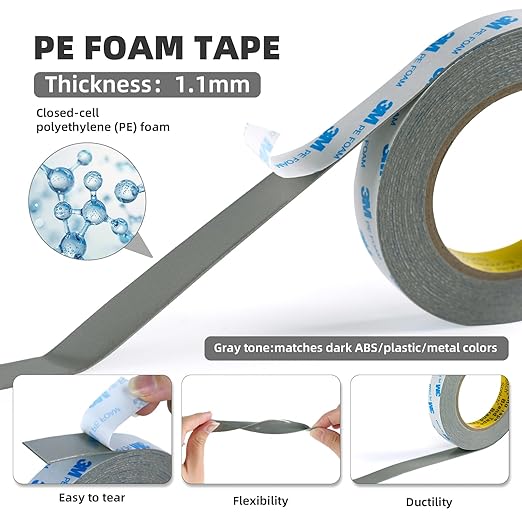 Double Sided Foam Tape 0.39in x 20Ft 2 Pack, Heavy Duty Mounting Tape Made of 3M PE Foam for LED Strips, Signs, Home Decor, Waterproof Adhesive for Plastic, Metal, Glass, Indoor & Outdoor Use