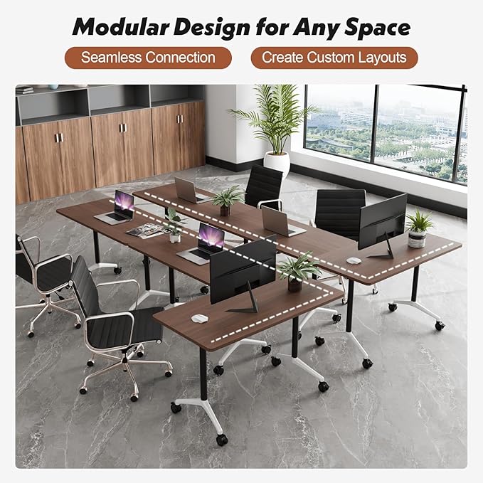 Goakwwuz Conference Room Table, Folding Conference Tables,Thicken Grey Tabletop,Flip Top Wooden Seminar Meeting Room Table for Conference Room Offices (4, Walnut, 47.2“)