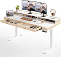 Standing Desk With Drawers, 47x23.6 Inch Electric Stand Up With Storage Shelf and Memory Controller, Adjustable Height 28-46 Inch for Computer Workstation, White