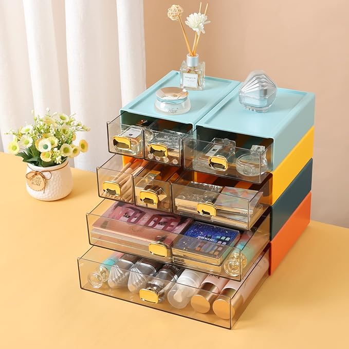 OSteed Spacious Desktop Storage Box, 1 Large Storage Drawer, Stackable Office Desk Drawer Organizer and Accessories, Printer Paper Organizer, Orange Plastic Drawers for Workspace & Home