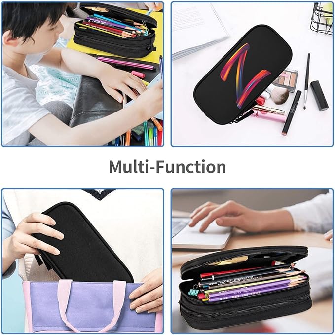 Pazacon Cute Initial Pencil Case for Kids Students, Large Capacity Pencil Pouch for Boys Girls, Letter Design Pencil Box Pen Bag Office Stationery Organizer, Rainbow Letter Z