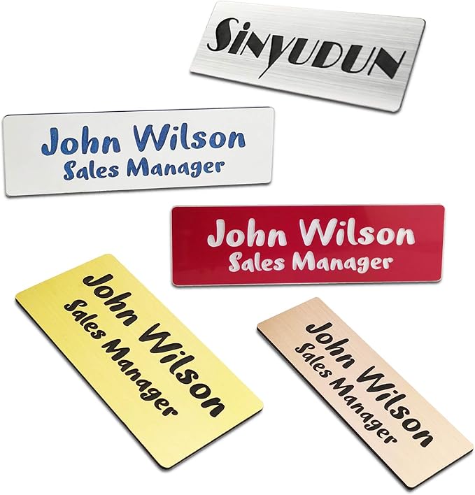 Custom Engraved Name Tag Badges for Business, Personalized Identification with Pin, Magnetic, Adhesive, or Blank Backing, 1"x3", White/Blue Text