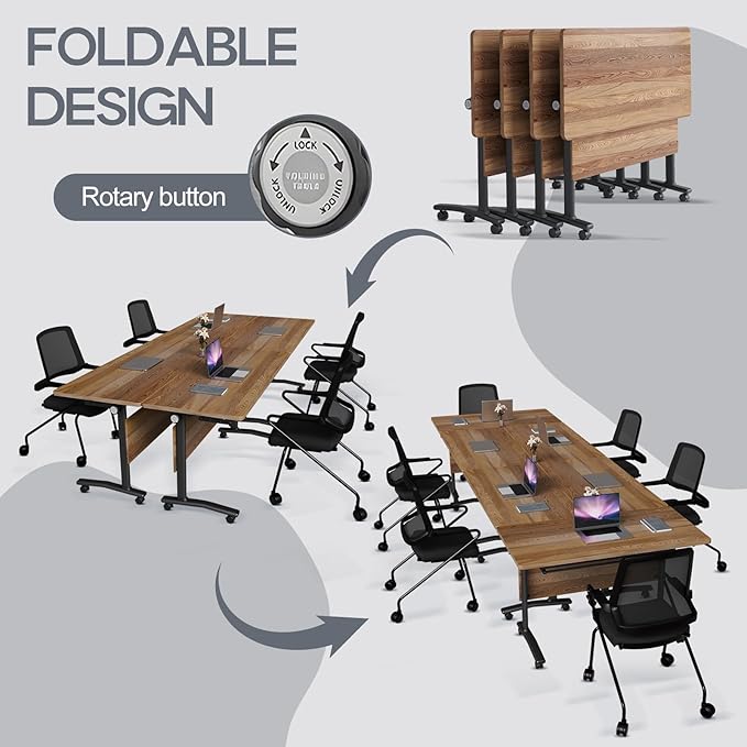 Folding Conference Table 4ft 5ft, Foldable Office Meeting Desk for 6 People, Multiple Sizes Colors Mobile Conference Room Table for Training Room School Business Furniture (4, White Walnut, 71in)