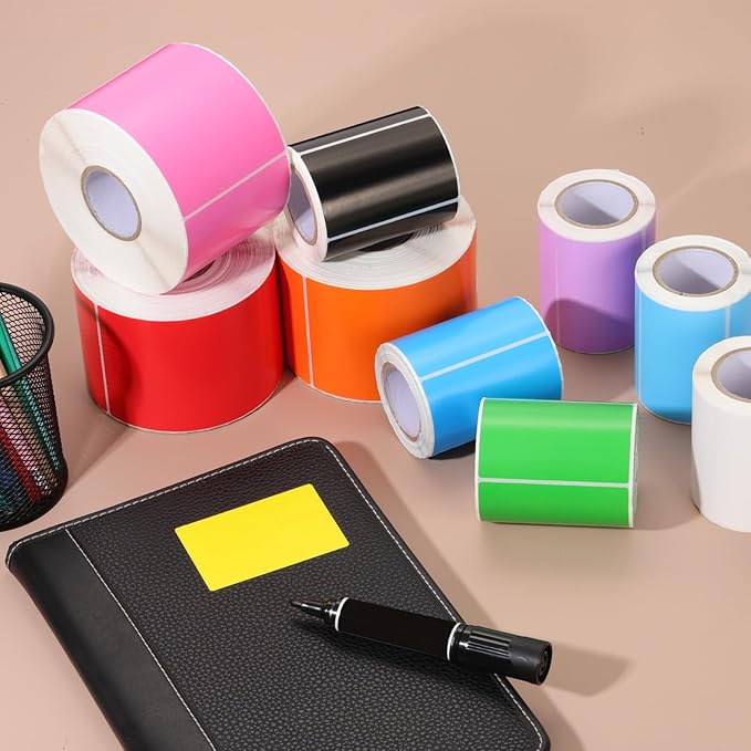 PATIKIL 3 x 5 Inch Rectangle Inventory Color Coding Labels 1 Roll, Square Self-Adhesive Inventory Label Stickers for Office Home Organization Name Tags, 500 Per Roll, Black