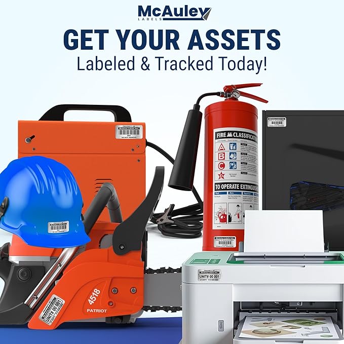 McAuley Labels Custom Asset Tags for Equipment - Numbered, Permanent - Heavy Duty Metalized Polyester, Stronger Adhesive - ID Label - 1.5x0.75 Inches