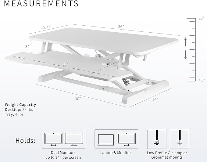 VIVO 36 inch Desk Converter, K Series, Height Adjustable Sit to Stand Riser, Dual Monitor and Laptop Workstation with Wide Keyboard Tray, White, DESK-V036KW