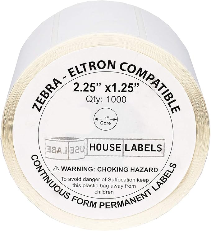 HOUSELABELS 2.25" x 1.25" Address Labels on 1" Core Compatible with Zebra and Rollo Printers, 3 Rolls / 1,000 Labels per Roll