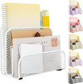 gianotter Mail Organizer Countertop, Metal File Holder with 3-Slot, Bill Organizer for Office Receipts and Letter Paper Storage (White)