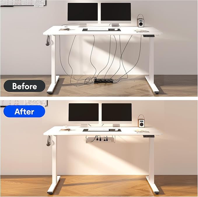 FLEXISPOT EN2 Whole-Piece Standing Desk with Clamp Power Strip, 55 x 28 Electric Stand Up Height Adjustable Desk with Cable Management (Black Frame + 55" Marble Grey Top, 2 Packages)