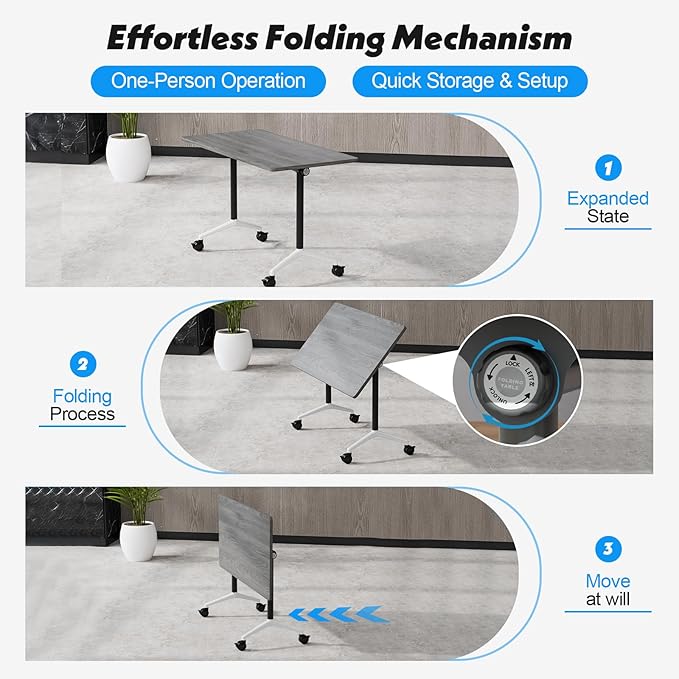 Goakwwuz Conference Room Table, Folding Conference Tables,Thicken Grey Tabletop,Flip Top Wooden Seminar Meeting Room Table for Conference Room Offices (10, Grey, 55.1”)