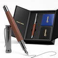 WEMATE Fountain Pen Set, Fine Nib with 20PCS 2.6MM Ink Cartridges(10 Black&10 Blue),1 Ink Converter, Nice Luxury pen for Men, Women, Cool Wooden Fountain Pen for Writing, Journaling, Calligraphy
